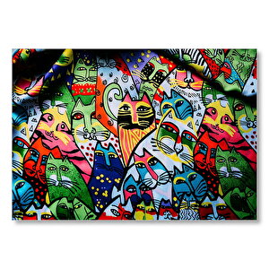 Duvar Boyama Rengarenk Kediler Çizim  Mdf Ahşap Tablo 35x50 cm