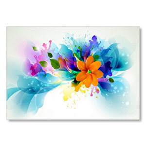 Suluboya Yeşil Yapraklar Ve Turuncu Çiçek  Mdf Ahşap Tablo 25x35 cm