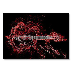Elektrogitar Ve Kırmızı Alevler  Mdf Ahşap Tablo 25x35 cm