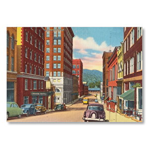 Amerikada 1930lar Sokak Manzarası  Mdf Ahşap Tablo 35x50 cm