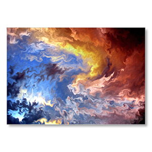 Mor Turuncu Mavi Beyaz Dalgalı Bulutlar  Mdf Ahşap Tablo 50x70 cm