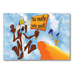 Road Runner Ve Coyote Uçurumdan Aşağı  Mdf Ahşap Tablo 35x50 cm