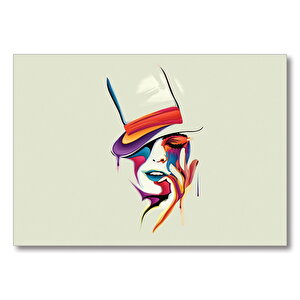 Yağlıboya Renkli Dokunuşlar Şapkalı Kadın Yüzü  Mdf Ahşap Tablo 25x35 cm