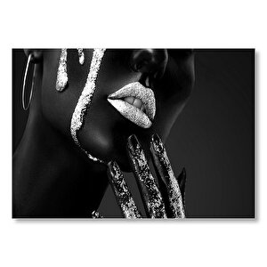 Modern Sanat Beyaz Dudaklı Siyahi Güzel Kadın  Mdf Ahşap Tablo