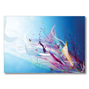 Mavi Zeminde Dalgalar Çizgiler Renkler  Mdf Ahşap Tablo 35x50 cm