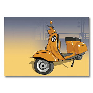 Turuncu Vespa Motorsiklet  Mdf Ahşap Tablo 50x70 cm
