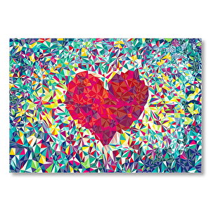 Üçgen Ve Dörtgenlerden Oluşan Mozaik Kırmızı Kalp  Mdf Ahşap Tablo 25x35 cm