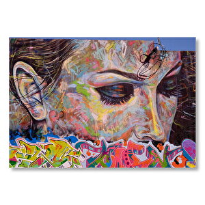 Graffiti Ve Duvar Boyama Gözleri Kapalı Kadın  Mdf Ahşap Tablo 25x35 cm