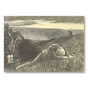 Şato Tepeler Yeldeğirmeni Ve Uzanan Adam  Mdf Ahşap Tablo 25x35 cm