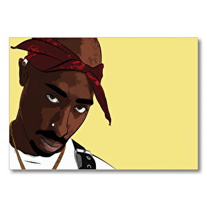 Tupac Shakur Sarı Arkaplan Çizim  Mdf Ahşap Tablo 25x35 cm