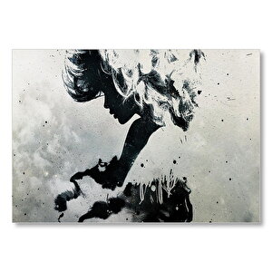 Siyah Beyaz Kadın Ve Karışık Saçları  Mdf Ahşap Tablo 35x50 cm
