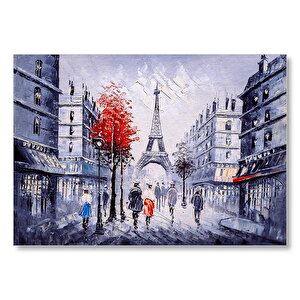 Eyfel Kulesi Ve Paris Sokaklarında İnsanlar  Mdf Ahşap Tablo 35x50 cm