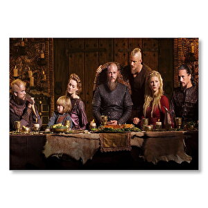 Vikingler Tüm Karakterler Yemek Masasında  Mdf Ahşap Tablo 25x35 cm