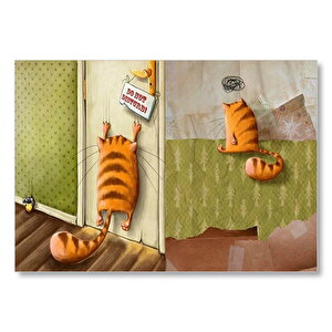 Yaramaz Kedi Rahatsız Etmeyin Yazılı  Mdf Ahşap Tablo 50x70 cm