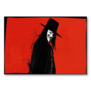 Kırmızı Zeminde V For Vendetta Görsel  Mdf Ahşap Tablo 35x50 cm
