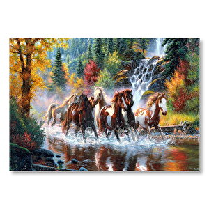 Nehirde Koşan Yaban Atları  Mdf Ahşap Tablo 35x50 cm