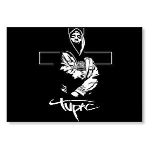 Tupac Shakur Haç Çizim Karanlık Mod  Mdf Ahşap Tablo 35x50 cm