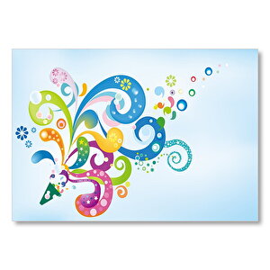 Mavi Zeminde Renkli Parçalarla Konfeti  Mdf Ahşap Tablo 50x70 cm