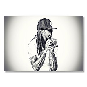 Rastalı Saçlı Şapkalı Rap Şarkıcısı Çizim  Mdf Ahşap Tablo 35x50 cm