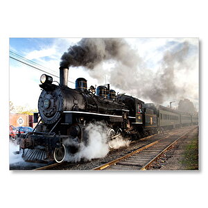 Buharlı Kara Tren Ve Dumanları  Mdf Ahşap Tablo 35x50 cm