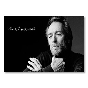 Clint Eastwood Karizmatik İhtiyar Siyah Arka Plan  Mdf Ahşap Tablo 25x35 cm