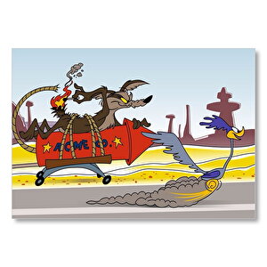 Road Runner Ve Coyote Roket  Mdf Ahşap Tablo 25x35 cm