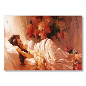 Beyaz Elbiseli Uyuyan Kadın  Mdf Ahşap Tablo 35x50 cm