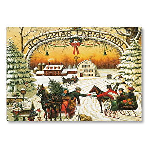 Fox Briar Çiftliği Yılbaşında İnsanlar  Mdf Ahşap Tablo 35x50 cm