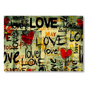 Aşk Yazıları Ve Kırmızı Kalpler  Mdf Ahşap Tablo 50x70 cm