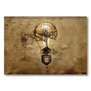 Ampul Ve İçinde İhtiyar Ağaç  Mdf Ahşap Tablo 50x70 cm