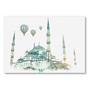 Sultanahmet Camii Ve Sıcak Hava Balonları  Mdf Ahşap Tablo 50x70 cm