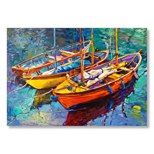 Boyama Sanatı Demirleyen Tekneler Görseli  Mdf Ahşap Tablo 35x50 cm