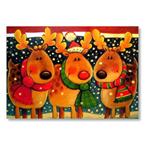 Noel Babanın Geyikleri Atkılı Ve Bereli  Mdf Ahşap Tablo 50x70 cm