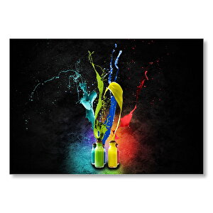 Şişelerden Fışkıran Renkli Boyalar  Mdf Ahşap Tablo 35x50 cm