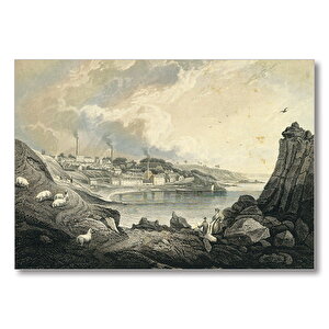 Koyda Binalar Yamaçta Koyunlar  Mdf Ahşap Tablo 50x70 cm