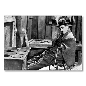 Charlie Chaplin Ayakları Soba İçinde Uyuyor  Mdf Ahşap Tablo 25x35 cm