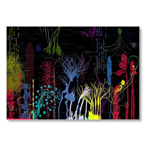 Renkli Çiçekler Ve Geometrik Şekiller Dijital Çizim  Mdf Ahşap Tablo 25x35 cm