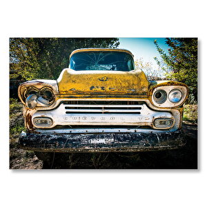 Sarı Eski Chevrolet Kamyonet  Mdf Ahşap Tablo 25x35 cm