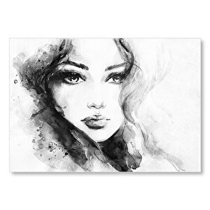 Modern Sanat Siyah Beyaz Boyama Kadın Görseli  Mdf Ahşap Tablo 35x50 cm