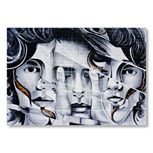 Parmaklar Ve Yüzler İllüzyonik Duvar Boyama  Mdf Ahşap Tablo 35x50 cm