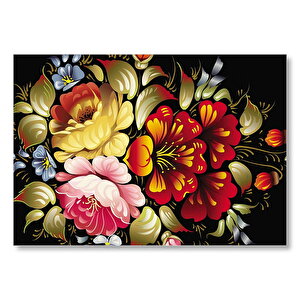 Siyah Zeminde Dijital Çizim Renkli Çiçekler  Mdf Ahşap Tablo 50x70 cm