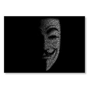 Anonymous Yazılardan Oluşan Maske Karanlık Arka Plan  Mdf Ahşap Tablo 50x70 cm