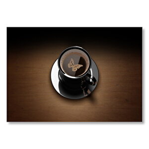 Kahve Ve Köpüğündeki Kelebek  Mdf Ahşap Tablo 50x70 cm