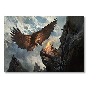 Dev Kartal Ve Kayalıktaki Savaşçılar  Mdf Ahşap Tablo 25x35 cm
