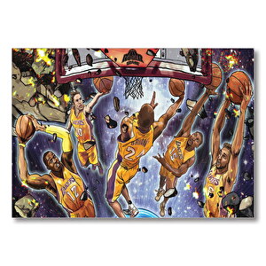 Los Angeles Lakers Beşli Smaç Potaaltı Çizim  Mdf Ahşap Tablo 35x50 cm