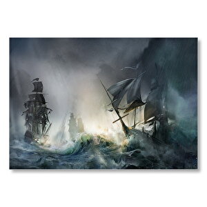 Lar Fırtınadaki Yelkenli Gemiler  Mdf Ahşap Tablo 35x50 cm