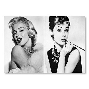 Marilyn Monroe Ve Audrey Hepburn  Mdf Ahşap Tablo 35x50 cm