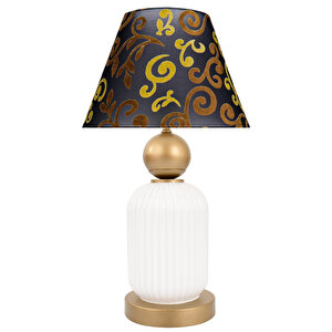 Lotus Gold - White Koni̇ Cam Abajur Siyah