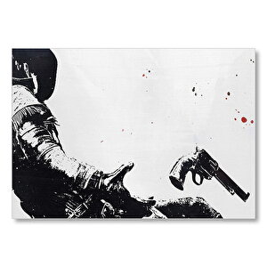 Kovboy Düşerken Yakın Detay Siyah Beyaz  Mdf Ahşap Tablo 25x35 cm