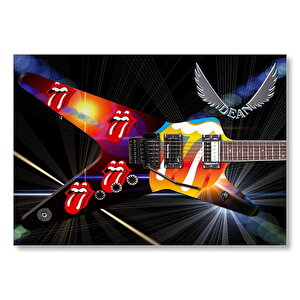 Elektrogitar Kırmızı Dudaklar Ve Dil  Mdf Ahşap Tablo 35x50 cm